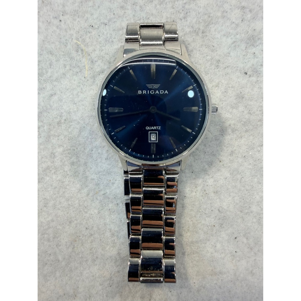 Brigada Mens‎ Quartz Watch Blue Sunray Dial Stainless Steel Date BJD-3009G READ